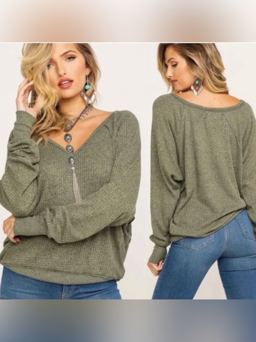 Free People Santa Clara Thermal Top – Olive Green – Medium – Brand New in Packag